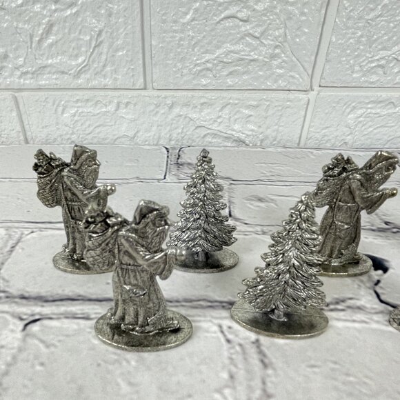 Vintage 1993 Metzke Pewter Old World Santa and Christmas Tree Figurine Set of 8 - Picture 2 of 10